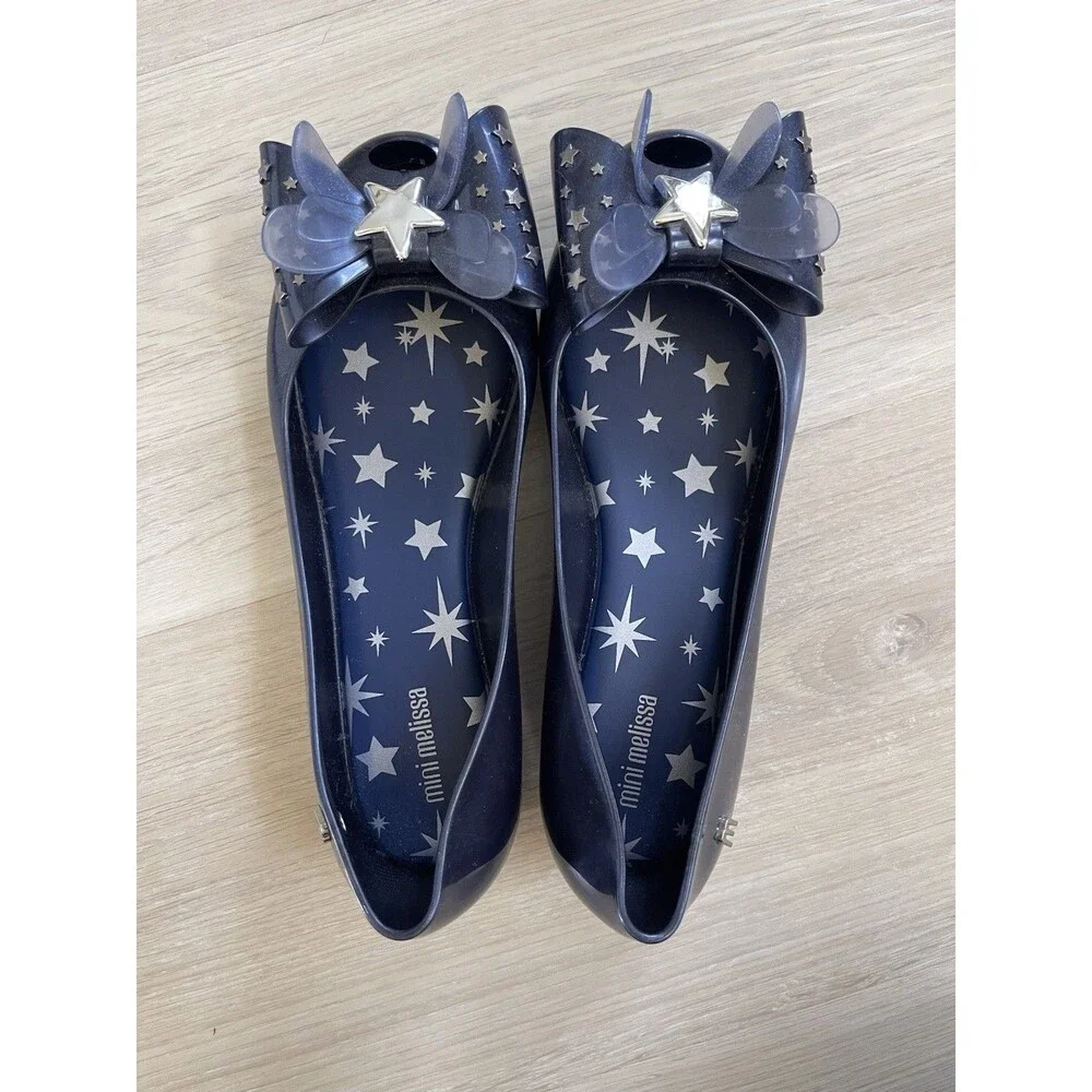 Mini Melissa Girls Blue Star Bow Jelly Flats Slip-On US 4 EU 35 Farmcore Vegan